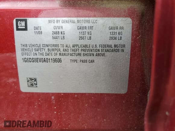 ✅ 2010 Cadillac CTS Premium • VIN: 1G6DS8EV0A0119606 • Lot: 63004275. Listed on Copart with 207,889 mi. Free auction sales archive from the USA and detailed vehicle history report at DreamBid. Image 12.