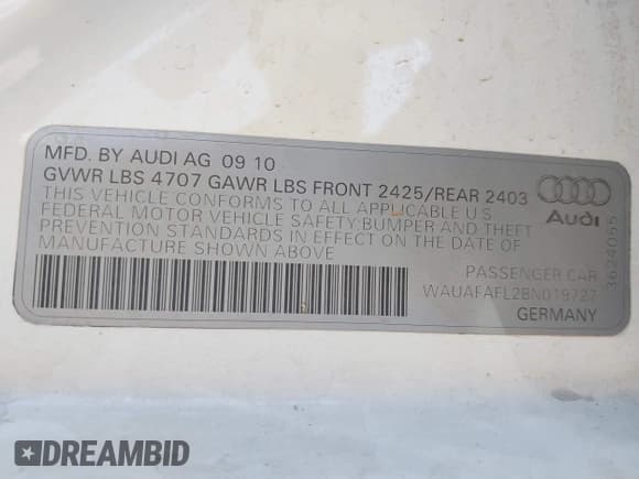 ✅ 2011 Audi A4 Premium • VIN: WAUAFAFL2BN019727 • Lot: 43185429. Wystawiony na IAAI z przebiegiem 134 435 mil. Bezpłatny archiwum sprzedaży aukcyjnych z USA i szczegółowy raport historii pojazdu na DreamBid. Zdjęcie 9.