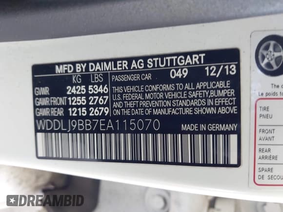 ✅ 2014 Mercedes-Benz CLS 550 • VIN: WDDLJ9BB7EA115070 • Lot: 43721011. Listed on IAAI with 122,871 mi. Free auction sales archive from the USA and detailed vehicle history report at DreamBid. Image 9.