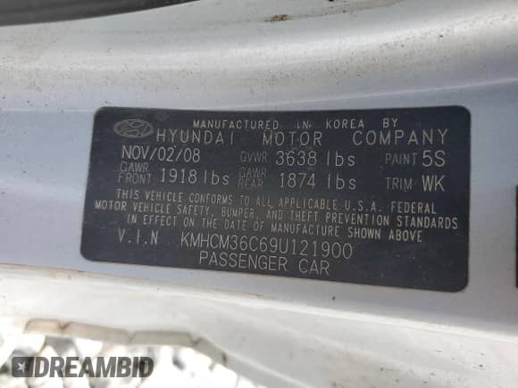 2009 Hyundai Accent GS с VIN KMHCM36C69U121900, выставлен на аукционе Copart как лот 61919255 с пробегом 100 702 миль миль и Чистый • Clean title. История ставок и продаж доступна на DreamBid. Изображение 12.