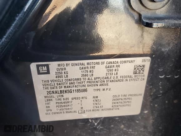 ✅ 2016 Chevrolet Equinox LS • VIN: 2GNALBEK5G1185086 • Lot: 93106445. Listed on Copart with 229,692 mi. Free auction sales archive from the USA and detailed vehicle history report at DreamBid. Image 13.