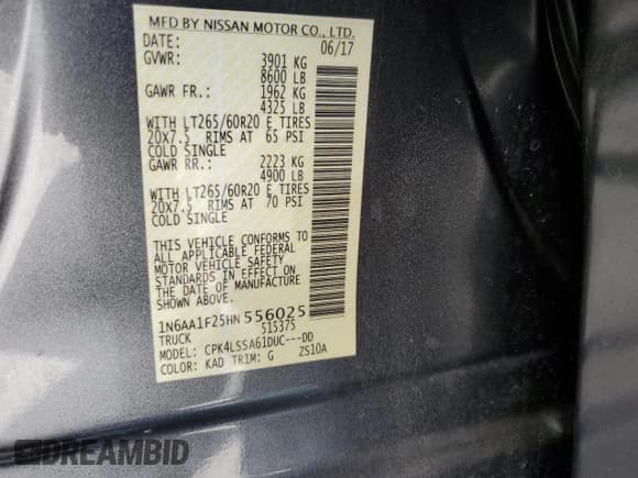 ✅ 2017 Nissan Titan SV • VIN: 1N6AA1F25HN556025 • Лот: 50098995. Опубликован ранее на Copart с пробегом 161 927 миль. Бесплатный доступ к архиву аукционных продаж из США и подробный отчёт об истории автомобиля на DreamBid. Изображение 12.