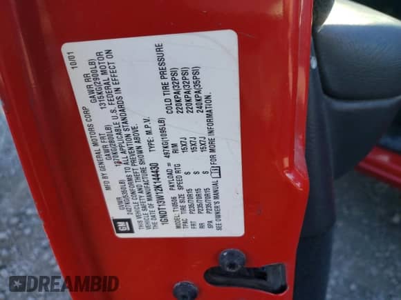 2002 Chevrolet Blazer LS z VIN 1GNDT13W12K144430, wystawiony jako Copart lot #83088284 z przebiegiem 176 393 mil mil oraz Szkoda całkowita • Salvage title. Historia ofert i sprzedaży dostępna na DreamBid. Obrazek 12.