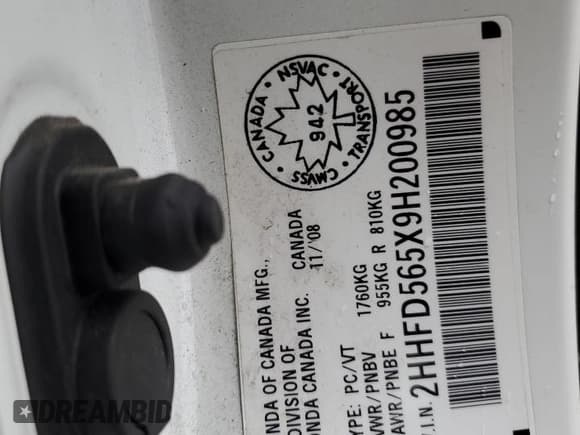 ✅ 2009 Acura CSX • VIN: 2HHFD565X9H200985 • Lot: 56405595. Wystawiony na Copart z przebiegiem 181 948 mil. Bezpłatny archiwum sprzedaży aukcyjnych z USA i szczegółowy raport historii pojazdu na DreamBid. Zdjęcie 12.