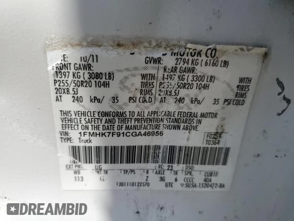 ✅ 2012 Ford Explorer Limited • VIN: 1FMHK7F91CGA46956 • Lot: 67670425. Listed on Copart with 188,671 mi. Free auction sales archive from the USA and detailed vehicle history report at DreamBid. Image 14.