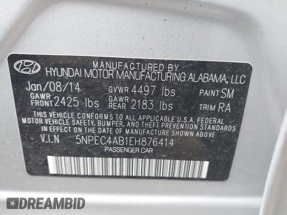 ✅ 2014 Hyundai Sonata Limited • VIN: 5NPEC4AB1EH876414 • Лот: 42115192. Опубликован ранее на IAAI с пробегом 144 315 миль. Бесплатный доступ к архиву аукционных продаж из США и подробный отчёт об истории автомобиля на DreamBid. Изображение 9.