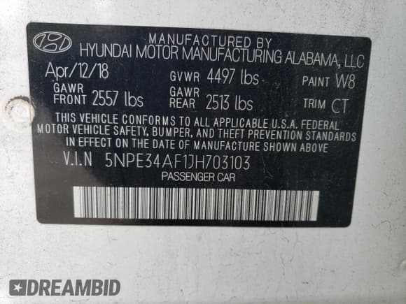 ✅ 2018 Hyundai Sonata Limited • VIN: 5NPE34AF1JH703103 • Lot: 69804372. Listed on Copart with 69,776 mi. Free auction sales archive from the USA and detailed vehicle history report at DreamBid. Image 15.