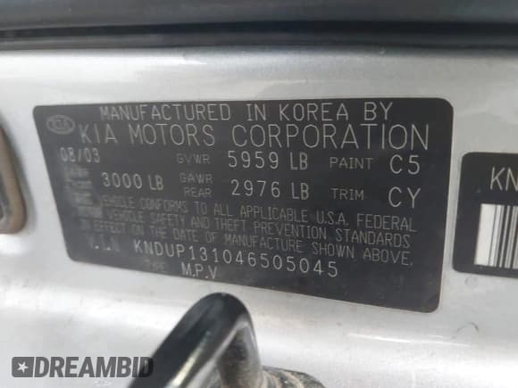 ✅ 2004 Kia Sedona LX • VIN: KNDUP131046505045 • Lot: 42460421. Listed on IAAI with 197,803 mi. Free auction sales archive from the USA and detailed vehicle history report at DreamBid. Image 9.