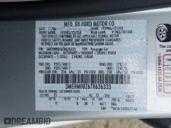 ✅ 2007 Mercury Milan Premier • VIN: 3MEHM08Z67R626333 • Lot: 74704054. Wystawiony na Copart z przebiegiem Nie podano. Bezpłatny archiwum sprzedaży aukcyjnych z USA i szczegółowy raport historii pojazdu na DreamBid. Zdjęcie 13.