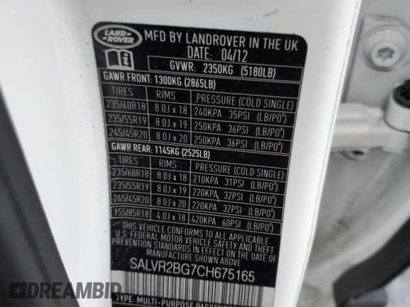 ✅ 2012 Land Rover Range Rover Evoque Pure Premium • VIN: SALVR2BG7CH675165 • Лот: 71629135. Опубликован ранее на Copart с пробегом 171 519 миль. Бесплатный доступ к архиву аукционных продаж из США и подробный отчёт об истории автомобиля на DreamBid. Изображение 13.