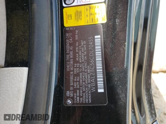 ✅ 2012 BMW 6 Series 650i • VIN: WBALZ3C56CDL70455 • Lot: 51933654. Listed on Copart with 146,171 mi. Free auction sales archive from the USA and detailed vehicle history report at DreamBid. Image 12.