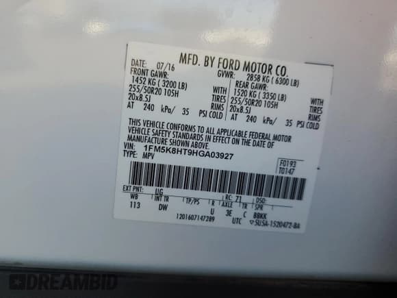 ✅ 2017 Ford Explorer Platinum • VIN: 1FM5K8HT9HGA03927 • Лот: 81493535. Опубликован ранее на Copart с пробегом 147 523 миль. Бесплатный доступ к архиву аукционных продаж из США и подробный отчёт об истории автомобиля на DreamBid. Изображение 13.