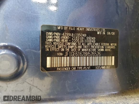 ✅ 2008 Subaru Impreza i • VIN: JF1GE61628H526526 • Лот: 85438865. Опубликован ранее на Copart с пробегом 245 275 миль. Бесплатный доступ к архиву аукционных продаж из США и подробный отчёт об истории автомобиля на DreamBid. Изображение 12.