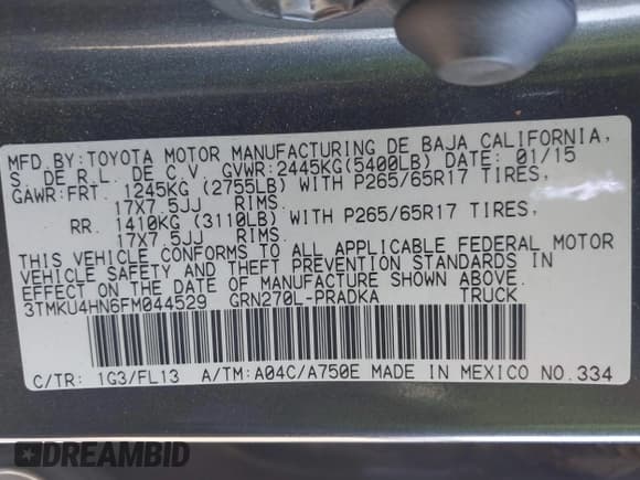 ✅ 2015 Toyota Tacoma PreRunner • VIN: 3TMKU4HN6FM044529 • Lot: 43031258. Listed on IAAI with 167,715 mi. Free auction sales archive from the USA and detailed vehicle history report at DreamBid. Image 9.