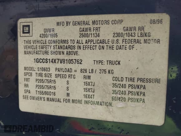 ✅ 1997 Chevrolet S-10 • VIN: 1GCCS14X7V8105762 • Лот: 41712810. Опубликован ранее на IAAI с пробегом 207 306 миль. Бесплатный доступ к архиву аукционных продаж из США и подробный отчёт об истории автомобиля на DreamBid. Изображение 9.