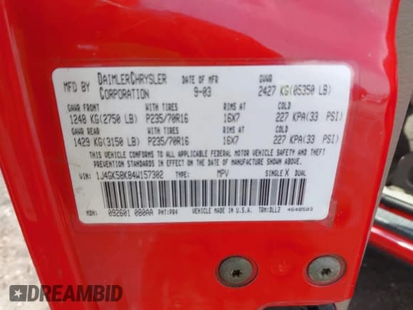 ✅ 2004 Jeep Liberty Limited • VIN: 1J4GK58K84W157302 • Lot: 42373888. Listed on IAAI with 218,279 mi. Free auction sales archive from the USA and detailed vehicle history report at DreamBid. Image 9.