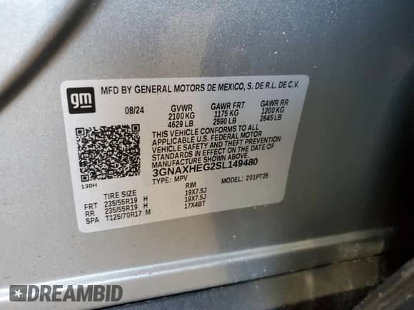 2025 Chevrolet Equinox FWD LT с VIN 3GNAXHEG2SL149480, выставлен на аукционе Copart как лот 43411715 с пробегом 5 226 миль миль и На запчасти • Non repairable. История ставок и продаж доступна на DreamBid. Изображение 14.