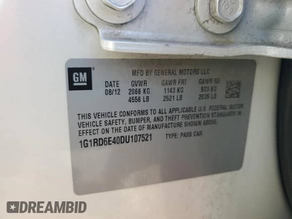 2013 Chevrolet Volt z VIN 1G1RD6E40DU107521, wystawiony jako Copart lot #58258714 z przebiegiem Nie podano mil oraz Czysty tytuł • Clean title. Historia ofert i sprzedaży dostępna na DreamBid. Obrazek 12.