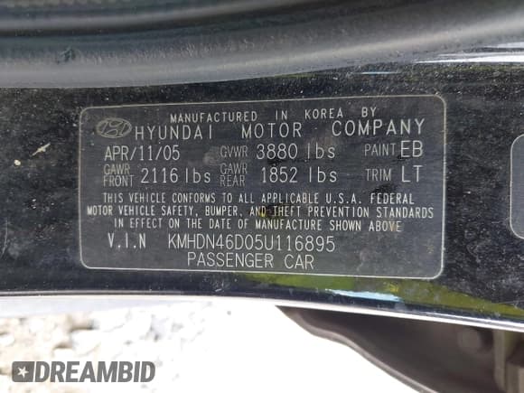 ✅ 2005 Hyundai Elantra GLS • VIN: KMHDN46D05U116895 • Lot: 42345616. Wystawiony na IAAI z przebiegiem 292 340 mil. Bezpłatny archiwum sprzedaży aukcyjnych z USA i szczegółowy raport historii pojazdu na DreamBid. Zdjęcie 9.