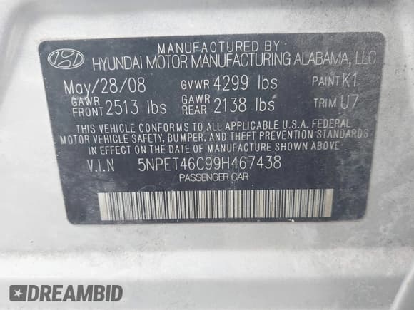 ✅ 2009 Hyundai Sonata GLS • VIN: 5NPET46C99H467438 • Лот: 41604654. Опубликован ранее на IAAI с пробегом 177 586 миль. Бесплатный доступ к архиву аукционных продаж из США и подробный отчёт об истории автомобиля на DreamBid. Изображение 9.