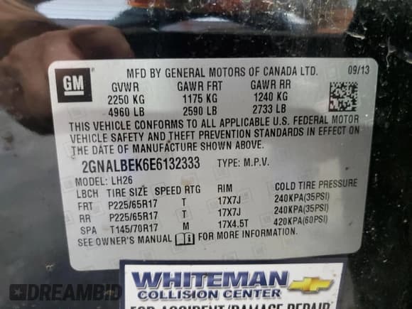 ✅ 2014 Chevrolet Equinox LT • VIN: 2GNALBEK6E6132333 • Лот: 69859774. Опубликован ранее на Copart с пробегом 87 474 миль. Бесплатный доступ к архиву аукционных продаж из США и подробный отчёт об истории автомобиля на DreamBid. Изображение 13.