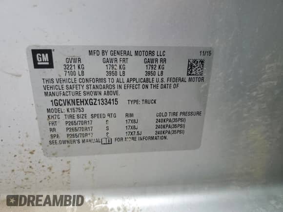 2016 Chevrolet Silverado 1500 Work Truck with VIN 1GCVKNEHXGZ133415, listed as a Copart auction lot 58200525 with 124,341 mi miles and Clean title. Bid and sale history available at DreamBid. Image 12.