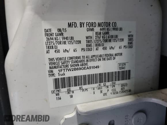✅ 2016 Ford F-250 XL • VIN: 1FT7W2B69GEA51049 • Lot: 65244095. Wystawiony na Copart z przebiegiem 100 716 mil. Bezpłatny archiwum sprzedaży aukcyjnych z USA i szczegółowy raport historii pojazdu na DreamBid. Zdjęcie 12.