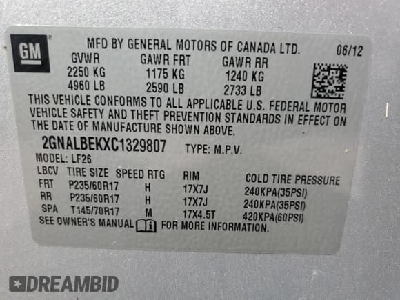 ✅ 2012 Chevrolet Equinox LS • VIN: 2GNALBEKXC1329807 • Лот: 73705854. Опубликован ранее на Copart с пробегом Не указан. Бесплатный доступ к архиву аукционных продаж из США и подробный отчёт об истории автомобиля на DreamBid. Изображение 14.