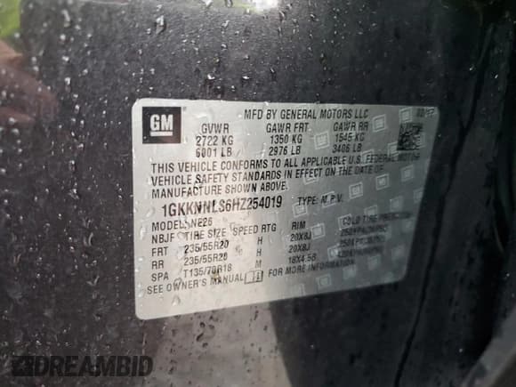 ✅ 2017 GMC Acadia SLT • VIN: 1GKKNNLS6HZ254019 • Lot: 57449415. Listed on Copart with 124,442 mi. Free auction sales archive from the USA and detailed vehicle history report at DreamBid. Image 13.