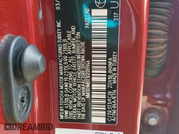 ✅ 2019 Toyota C-HR LE • VIN: NMTKHMBX3KR089046 • Лот: 82093265. Опубликован ранее на Copart с пробегом 54 521 миль. Бесплатный доступ к архиву аукционных продаж из США и подробный отчёт об истории автомобиля на DreamBid. Изображение 12.