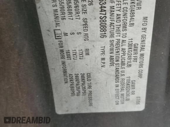 ✅ 2007 Saturn VUE V6 • VIN: 5GZCZ53447S808816 • Lot: 87238915. Listed on Copart with 138,348 mi. Free auction sales archive from the USA and detailed vehicle history report at DreamBid. Image 13.