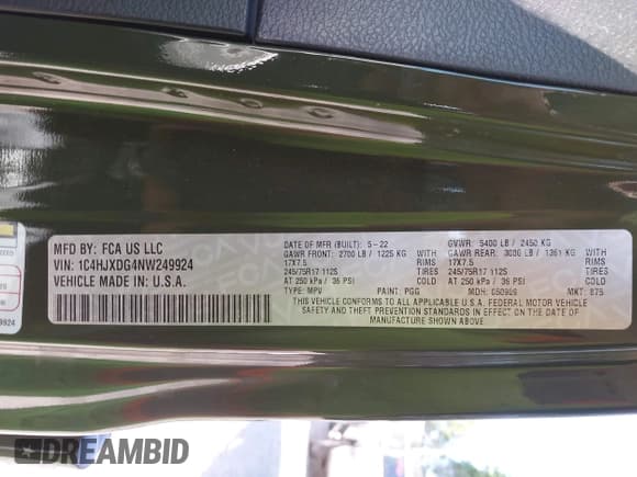 ✅ 2022 Jeep Wrangler Unlimited Sport S • VIN: 1C4HJXDG4NW249924 • Lot: 43383160. Listed on IAAI with 43,361 mi. Free auction sales archive from the USA and detailed vehicle history report at DreamBid. Image 9.