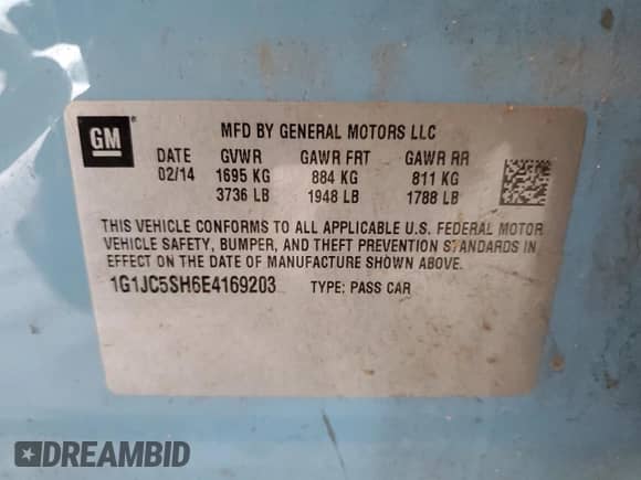 ✅ 2014 Chevrolet Sonic LT • VIN: 1G1JC5SH6E4169203 • Lot: 65759224. Wystawiony na Copart z przebiegiem 163 058 mil mil. Skorzystaj z bezpłatnego archiwum sprzedaży aukcyjnych z USA i zobacz szczegółowy raport historii pojazdu na DreamBid. Zdjęcie 12.