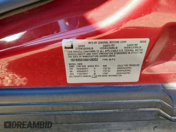 ✅ 2009 Cadillac SRX RWD • VIN: 1GYEE637490128252 • Lot: 91194145. Listed on Copart with 108,932 mi. Free auction sales archive from the USA and detailed vehicle history report at DreamBid. Image 13.