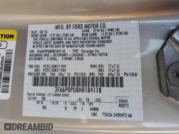 ✅ 2017 Ford Fusion SE • VIN: 3FA6P0PU8HR184118 • Lot: 83988885. Wystawiony na Copart z przebiegiem 46 960 mil. Bezpłatny archiwum sprzedaży aukcyjnych z USA i szczegółowy raport historii pojazdu na DreamBid. Zdjęcie 12.