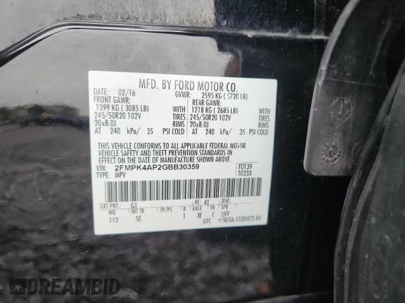 ✅ 2016 Ford Edge Sport • VIN: 2FMPK4AP2GBB30359 • Лот: 86481645. Опубликован ранее на Copart с пробегом 151 624 миль. Бесплатный доступ к архиву аукционных продаж из США и подробный отчёт об истории автомобиля на DreamBid. Изображение 13.