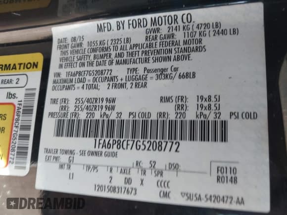 ✅ 2016 Ford Mustang GT Premium • VIN: 1FA6P8CF7G5208772 • Lot: 43388775. Listed on IAAI with 79,514 mi. Free auction sales archive from the USA and detailed vehicle history report at DreamBid. Image 9.