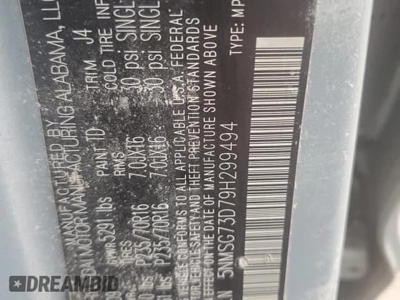 ✅ 2009 Hyundai Santa Fe GLS • VIN: 5NMSG73D79H299494 • Lot: 74937864. Listed on Copart with Not provided. Free auction sales archive from the USA and detailed vehicle history report at DreamBid. Image 14.