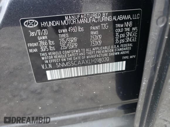 ✅ 2020 Hyundai Santa Fe Limited • VIN: 5NMS5CAAXLH218020 • Lot: 62754653. Wystawiony na Copart z przebiegiem 32 735 mil. Bezpłatny archiwum sprzedaży aukcyjnych z USA i szczegółowy raport historii pojazdu na DreamBid. Zdjęcie 14.