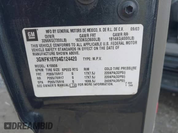 2004 Chevrolet Suburban LS с VIN 3GNFK16T94G124420, выставлен на аукционе IAAI как лот 43276670 с пробегом 174 828 миль миль и . История ставок и продаж доступна на DreamBid. Изображение 9.