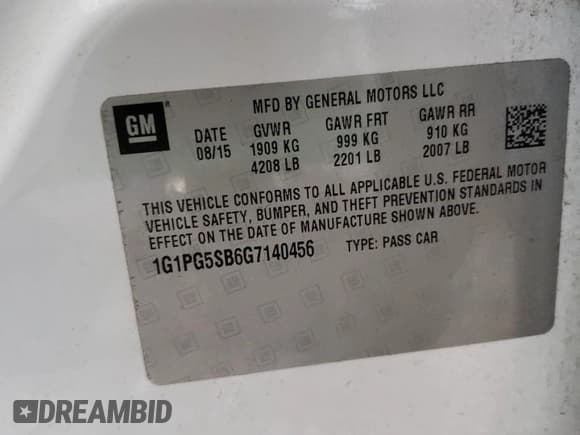 ✅ 2016 Chevrolet Cruze LTZ • VIN: 1G1PG5SB6G7140456 • Lot: 51656053. Listed on Copart with 37,465 mi. Free auction sales archive from the USA and detailed vehicle history report at DreamBid. Image 12.