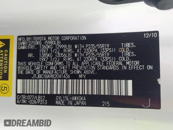 ✅ 2011 Lexus RX 450h • VIN: JTJBC1BA9B2041436 • Lot: 42293147. Listed on IAAI with 273,676 mi. Free auction sales archive from the USA and detailed vehicle history report at DreamBid. Image 9.