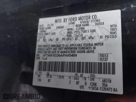 ✅ 2010 Ford Ranger XL • VIN: 1FTKR1ED6APA65489 • Лот: 43842066. Опубликован ранее на IAAI с пробегом 144 389 миль. Бесплатный доступ к архиву аукционных продаж из США и подробный отчёт об истории автомобиля на DreamBid. Изображение 8.