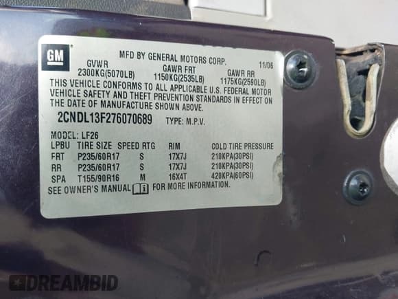 ✅ 2007 Chevrolet Equinox LS • VIN: 2CNDL13F276070689 • Лот: 42295459. Опубликован ранее на IAAI с пробегом 90 874 миль. Бесплатный доступ к архиву аукционных продаж из США и подробный отчёт об истории автомобиля на DreamBid. Изображение 8.