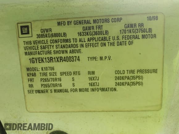 ✅ 1999 Cadillac Escalade • VIN: 1GYEK13R1XR400374 • Lot: 43147238. Wystawiony na IAAI z przebiegiem 102 976 mil. Bezpłatny archiwum sprzedaży aukcyjnych z USA i szczegółowy raport historii pojazdu na DreamBid. Zdjęcie 9.