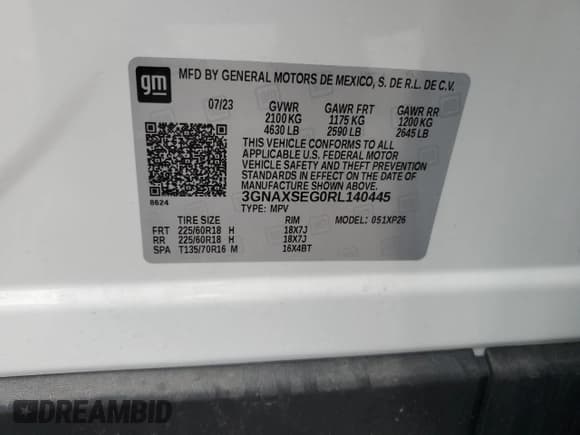 ✅ 2024 Chevrolet Equinox LS • VIN: 3GNAXSEG0RL140445 • Lot: 50684125. Wystawiony na Copart z przebiegiem 16 317 mil. Bezpłatny archiwum sprzedaży aukcyjnych z USA i szczegółowy raport historii pojazdu na DreamBid. Zdjęcie 14.
