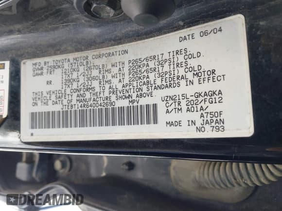 ✅ 2004 Toyota 4Runner SR5 • VIN: JTEBT14R640042690 • Lot: 41235707. Wystawiony na IAAI z przebiegiem 203 140 mil. Bezpłatny archiwum sprzedaży aukcyjnych z USA i szczegółowy raport historii pojazdu na DreamBid. Zdjęcie 9.