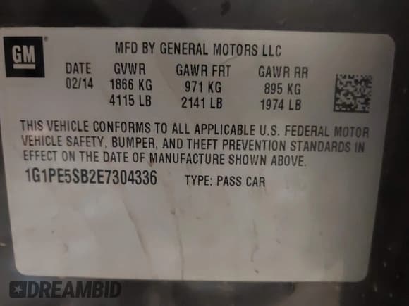 ✅ 2014 Chevrolet Cruze 2LT • VIN: 1G1PE5SB2E7304336 • Лот: 43667633. Опубликован ранее на IAAI с пробегом 154 314 миль. Бесплатный доступ к архиву аукционных продаж из США и подробный отчёт об истории автомобиля на DreamBid. Изображение 9.