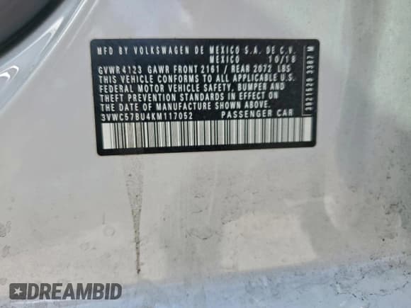 ✅ 2019 Volkswagen Jetta S • VIN: 3VWC57BU4KM117052 • Lot: 93870795. Wystawiony na Copart z przebiegiem 92 105 mil. Bezpłatny archiwum sprzedaży aukcyjnych z USA i szczegółowy raport historii pojazdu na DreamBid. Zdjęcie 12.