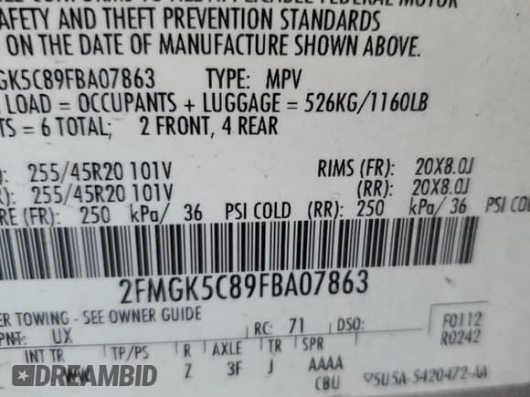 ✅ 2015 Ford Flex SEL • VIN: 2FMGK5C89FBA07863 • Lot: 67666185. Listed on Copart with 174,808 mi. Free auction sales archive from the USA and detailed vehicle history report at DreamBid. Image 13.